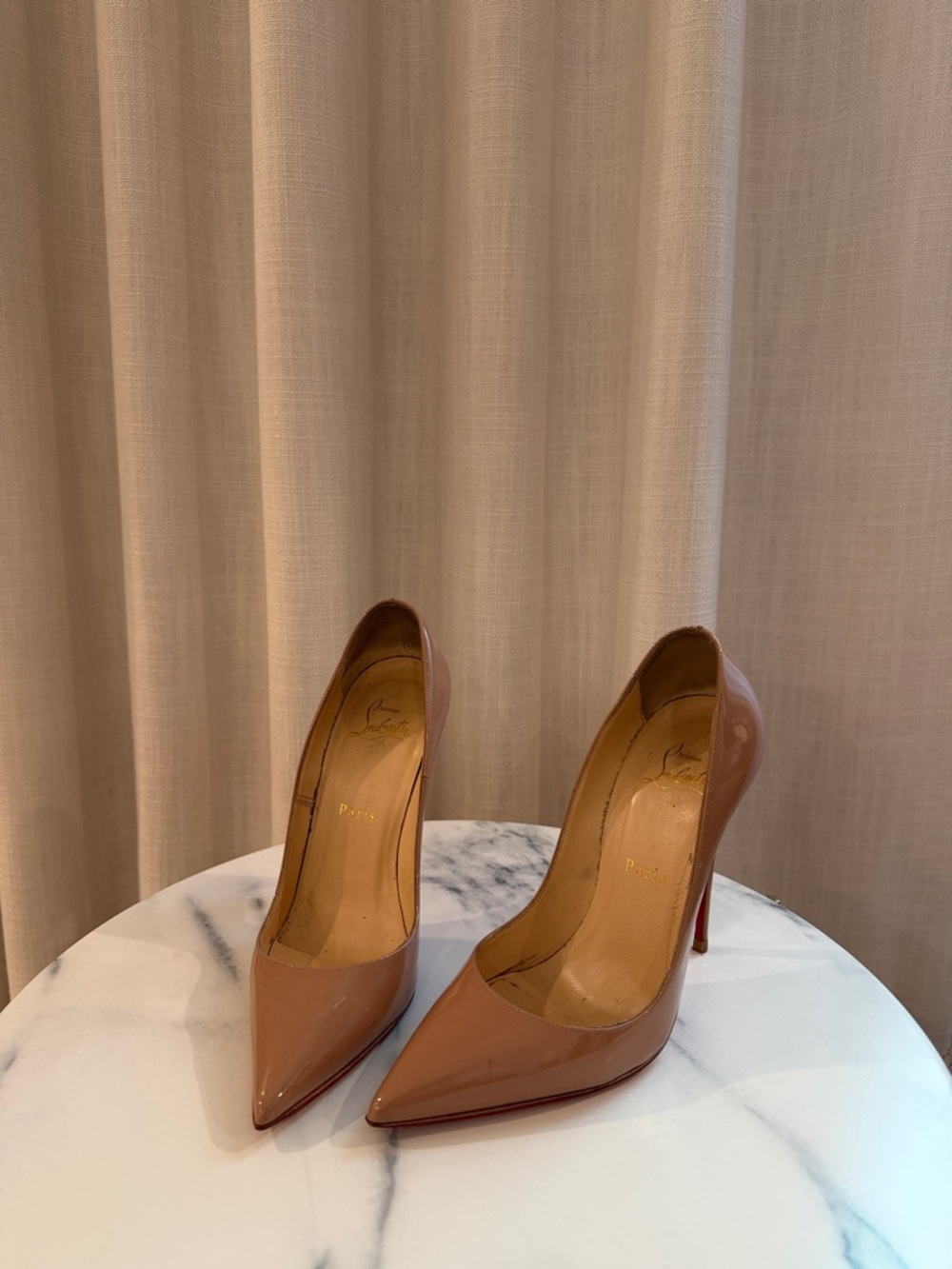 Christian Louboutin So Kate 120 Nude Patent Pointed-Toe Stilettos